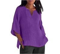 TURWXGSO 3/4 Sleeve Tops for Women UK T Shirts Plus Size Linen Loose Blouse Plain Casual Pullover Ladies Oversized T-Shirts Elegant Tunic Top for Work Holiday Going Out 8-22 Sale