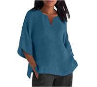 TURWXGSO 3/4 Sleeve Tops for Women UK T Shirts Plus Size Linen Loose Blouse Plain Casual Pullover Ladies Oversized T-Shirts Elegant Tunic Top for Work Holiday Going Out 8-22 Sale