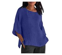 TURWXGSO 3/4 Sleeve Tops for Women UK T Shirts Plus Size Linen Loose Blouse Plain Casual Pullover Ladies Oversized T-Shirts Elegant Tunic Top for Work Holiday Going Out 8-22 Sale
