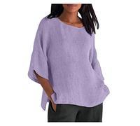 TURWXGSO 3/4 Sleeve Tops for Women UK T Shirts Plus Size Linen Loose Blouse Plain Casual Pullover Ladies Oversized T-Shirts Elegant Tunic Top for Work Holiday Going Out 8-22 Sale