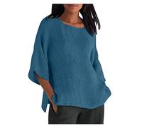 TURWXGSO 3/4 Sleeve Tops for Women UK T Shirts Plus Size Linen Loose Blouse Plain Casual Pullover Ladies Oversized T-Shirts Elegant Tunic Top for Work Holiday Going Out 8-22 Sale