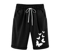 TURWXGSO Bermuda Shorts for Women Plus Size S-5XL Dandelion Print Casual Loose Cotton Linen Shorts Printed Wide Leg Knee Length Drawstring Elastic Waist Pants with Pocket
