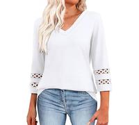 TURWXGSO Blouses for Women Dressy Casual 3/4 Length Sleeve T Shirts Ladies Summer Tops V-Neck Tunic Blouses Loose Fit Trendy T-Shirts Elegant Tops for Women UK Clearance