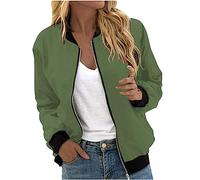 TURWXGSO Bomber Jacket Women Lightweight Flight Jackets Long Sleeve Zip Up Baseball Coat Windbreaker Coats Casual Solid Quilted Coat with Pockets Outdoor Outerwear Plus Size UK 8-22