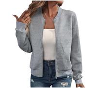 TURWXGSO Bomber Jackets for Women UK Lightweight Textured Jacket Women's Casual Solid Color Long Sleeve Zip Up Jacket Coat Soft Cardigan Sweater Pullover Outerwear Top UK Size 8-16