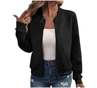 TURWXGSO Bomber Jackets for Women UK Lightweight Textured Jacket Women's Casual Solid Color Long Sleeve Zip Up Jacket Coat Soft Cardigan Sweater Pullover Outerwear Top UK Size 8-16
