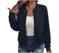 TURWXGSO Bomber Jackets for Women UK Lightweight Textured Jacket Women's Casual Solid Color Long Sleeve Zip Up Jacket Coat Soft Cardigan Sweater Pullover Outerwear Top UK Size 8-16