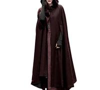 TURWXGSO Cape Coat for Women Medieval Cloak Hooded Cape Poncho Open Front Cardigan Sweater Long Sleeve Knit Cloak Jacket Autumn Winter Warm Casual Boho Vintage Outerwear Coat Overcoat