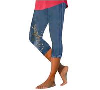 TURWXGSO Capri Leggings for Women UK Printed Capris Soft Comfy High Waisted Leggings with Pockets Skinny Fit 3/4 Length Sports Workout Gym Running Yoga Beach Pants Plus Size