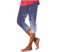 TURWXGSO Capri Leggings for Women UK Soft Comfy High Waisted Leggings with Pockets Printed Skinny Fit 3/4 Length Sports Workout Gym Running Yoga Pants Plus Size S-4Xl
