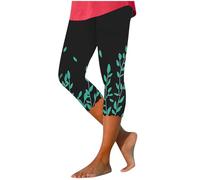 TURWXGSO Capri Leggings for Women UK Soft Comfy High Waisted Leggings with Pockets Printed Skinny Fit 3/4 Length Sports Workout Gym Running Yoga Pants Plus Size S-4Xl