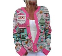 TURWXGSO Cardigans for Women UK Christmas Knit Cardigan Santa Funny Claus Graphic Xmas Tops Festive Long Sleeve Button Front Jumper Cosy Casual Ribbed Sweater Jackets Plus Size S-5XL