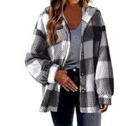 TURWXGSO Check Jackets for Women UK Plus Size Women's Checked Flannel Shirt Long Sleeve Plaid Shacket Casual Button Down Lapel Jacket Coat Outwear Casual Vintage Shirt Jacket Fall Thick Shirts