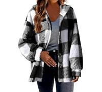 TURWXGSO Check Jackets for Women UK Plus Size Women's Checked Flannel Shirt Long Sleeve Plaid Shacket Casual Button Down Lapel Jacket Coat Outwear Casual Vintage Shirt Jacket Fall Thick Shirts
