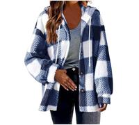 TURWXGSO Check Jackets for Women UK Plus Size Women's Checked Flannel Shirt Long Sleeve Plaid Shacket Casual Button Down Lapel Jacket Coat Outwear Casual Vintage Shirt Jacket Fall Thick Shirts