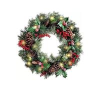 TURWXGSO Christmas WreathPre Lit Artificial Christmas Wreaths for Front Door Decorated With Cones Red Berries Frosted Branches 20light Lights for Indoor Outdoor Party Decor