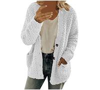 TURWXGSO Coats for Women UK Autumn Winter Casual Woolen Cardigan Solid Color Plush Thermal Buttons Jacket Plus Size Trendy Warm Comfort Lounge Long Sleeve Coats with Pockets
