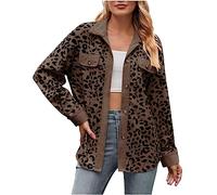 TURWXGSO Corduroy Jackets for Women UK Leopard Print Button Front Long Sleeve Lapel Jacket Shirt Pattern Casual Coat Autumn Winter Fashion Outerwear Oversize Loose Boyfriend Coat