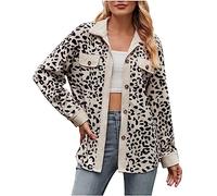 TURWXGSO Corduroy Jackets for Women UK Leopard Print Button Front Long Sleeve Lapel Jacket Shirt Pattern Casual Coat Autumn Winter Fashion Outerwear Oversize Loose Boyfriend Coat