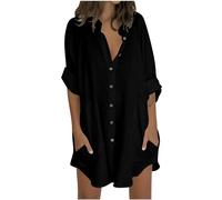 TURWXGSO Cotton Linen Shirts for Women UK Summer Button Down Tops Long Sleeve Dressy Casual Blouses Longline Tunic Top Oversized Tshirts Holiday Beach Shirt with Pockets Clearance
