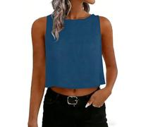 TURWXGSO Crop Tops for Women UK Round Neck Sleeveless Shirts Cotton Linen Tank Tops Summer Basic Vests Casual Solid Cropped Tops Lightweight Blouse Trendy Going Out Tees Beach Shirt