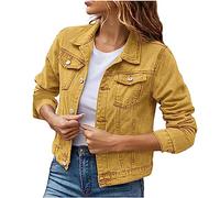 TURWXGSO Denim Jackets for Women UK Cropped Jacket Long Sleeve Slim Fit Coat Casual Open Front Outerwear with Chest Pockets Vintage Solid Color Lightweight Jean Jackets UK Size 8-16