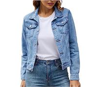 TURWXGSO Denim Jackets for Women UK Cropped Jacket Long Sleeve Slim Fit Coat Casual Open Front Outerwear with Chest Pockets Vintage Solid Color Lightweight Jean Jackets UK Size 8-16