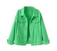TURWXGSO Denim Jackets for Women UK Spring Autumn Solid Color Denim Jacket Long Sleeve Cropped Jacket Casual Lapel Collar Open Front Cardigan Cover Up Coat Blouse Shirt Top UK Size 8-18