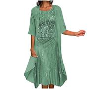 TURWXGSO Dresses for Women UK Sleeveless 3/4 Sleeve Comfortable Feminino Printed Casual 2 Pieces Summer Mother of The Bride Wedding Guest Dress