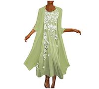 TURWXGSO Dresses for Women UK Sleeveless 3/4 Sleeve Comfortable Feminino Printed Casual 2 Pieces Summer Mother of The Bride Wedding Guest Dress