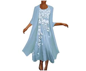TURWXGSO Dresses for Women UK Sleeveless 3/4 Sleeve Comfortable Feminino Printed Casual 2 Pieces Summer Mother of The Bride Wedding Guest Dress