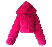 TURWXGSO Faux Fur Coat for Women Short Cardigan Hooded Jacket Women's Long Sleeve Imitation Fox Fur Plush Jacket Solid Color Autumn Winter Warm Luxe Casual Outerwear
