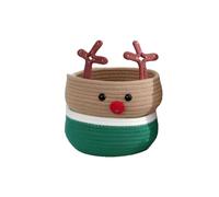 TURWXGSO Festival Gifts Christmas Style Khaki Reindeer Cotton Rope Woven Storage Basket Large Capacity Home Clothing Storage Basket Dirty Clothes for Christmas Evening Party