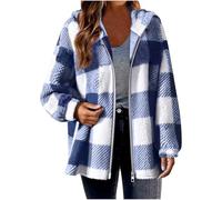 TURWXGSO Fleece Coat for Women UK Plaid Hooded Jackets Oversized Hooded Zip Up Coats Winter Warm Shacket Jackets Plus Size Outwear Long Sleeve Cardigan Casual Vintage Coats Size 8-22