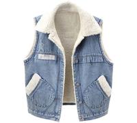 TURWXGSO Gilets for Women UK Sherpa Fleece Lined Denim Vest Lapel Buttoned Down Sleeveless Jean Jacket Plush Cowboy Waistcoat Casual Warm Coats Autumn Winter Outwear Gilet Pockets