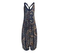 TURWXGSO Harem Jumpsuit for Women UK Casual Vintage Printed Jumpsuits Backless V Neck Sleeveless Summer Rompers Ladies Dungarees Loose Fit Comfy Overall Long Jumpsuit Trousers