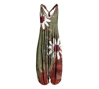 TURWXGSO Harem Jumpsuit for Women UK Casual Vintage Printed Jumpsuits Backless V Neck Sleeveless Summer Rompers Ladies Dungarees Loose Fit Comfy Overall Long Jumpsuit Trousers
