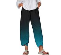 TURWXGSO Harem Pants for Women UK High Elastic Waist Print Wide Leg Trousers Women Baggy Trousers Sweatpants with Pockets