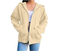 TURWXGSO Hooded Jackets for Women UK Long Sleeve Zip Up Hoodies Lightweight Oversized Solid Color Hooded Sweatshirt Jacket with Pocket,Casual Sweater Pullover Outerwear UK Size 8-18