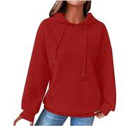 TURWXGSO Hoodies for Women UK Casual Oversized Sweatshirts Waffle Knit Long Sleeve Drawstring Pullover Solid Hooded Jumpers Lightweight Hooded Tops with Pockets Sweat Shirts