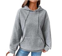 TURWXGSO Hoodies for Women UK Casual Oversized Sweatshirts Waffle Knit Long Sleeve Drawstring Pullover Solid Hooded Jumpers Lightweight Hooded Tops with Pockets Sweat Shirts