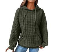 TURWXGSO Hoodies for Women UK Casual Oversized Sweatshirts Waffle Knit Long Sleeve Drawstring Pullover Solid Hooded Jumpers Lightweight Hooded Tops with Pockets Sweat Shirts