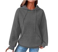 TURWXGSO Hoodies for Women UK Casual Oversized Sweatshirts Waffle Knit Long Sleeve Drawstring Pullover Solid Hooded Jumpers Lightweight Hooded Tops with Pockets Sweat Shirts