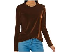 TURWXGSO Jumpers for Women UK Ladies Velvet Crew Neck Tops Luxe Plain Velour Long Sleeve Blouse Soft Rich Feel Shirt Elegant Sweaters Basic Layer for Evenings Out Special Occasions