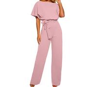 TURWXGSO Jumpsuit for Women UK Elegant Playsuits High Waisted Short Sleeve Wide Leg Loose One Piece Rompers Pants with Belt Plain All In One Outfit Festival Wedding Guest Outfits
