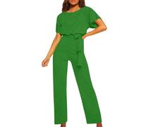 TURWXGSO Jumpsuit for Women UK Elegant Playsuits High Waisted Short Sleeve Wide Leg Loose One Piece Rompers Pants with Belt Plain All In One Outfit Festival Wedding Guest Outfits