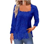 TURWXGSO Lace Tops for Women UK Sale Womens Lace Long Sleeve Tops Square Neck Floral T Shirt Double Layer Tops Womens Tops T Shirts Loose Casual Blouse Tops Party Wear