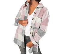 TURWXGSO Ladies Checkered Jackets Plus Size Women's Flannel Checked Shacket Oversized Long Sleeve Plaid Button Up Lapel Jackets with Pocket Check Coat Wool Blend Autumn Spring Winter