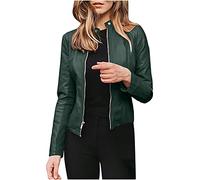 TURWXGSO Ladies Faux Leather Jackets Pu Moto Motorcycle Classic Biker Jacket Zip Up Short Outwear Basic Slim Fit Cropped Coat Vintage Bomber Jackets Autumn Long Sleeve Coat