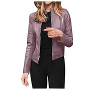 TURWXGSO Ladies Faux Leather Jackets Pu Moto Motorcycle Classic Biker Jacket Zip Up Short Outwear Basic Slim Fit Cropped Coat Vintage Bomber Jackets Autumn Long Sleeve Coat